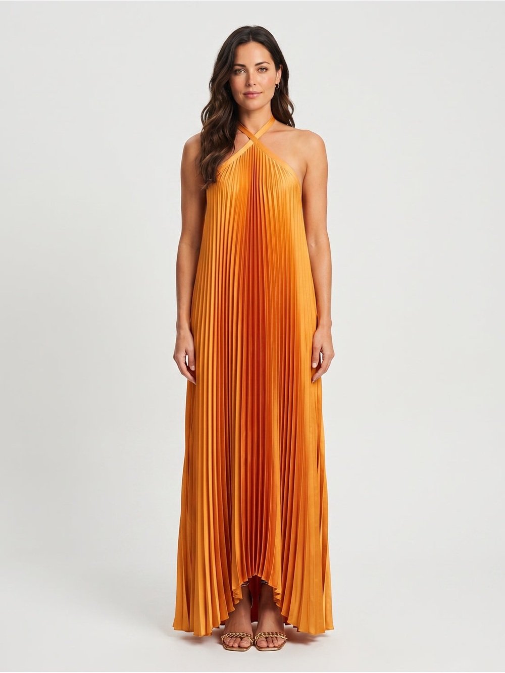 L'Idee Valencia Pleated Halter Maxi Dress NWT